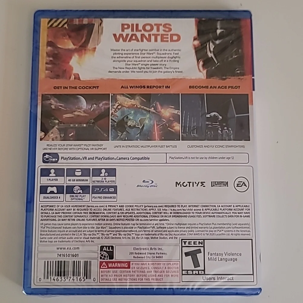 Playstation PS4 VR Mode Included Star Wars Squadrons Rated Teens Blu-ray Disc